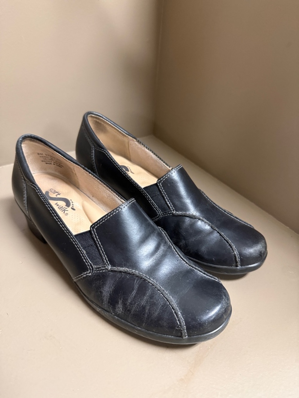 SoftWalk Florence Black Leather Slip-On Comfort Loafers for Women